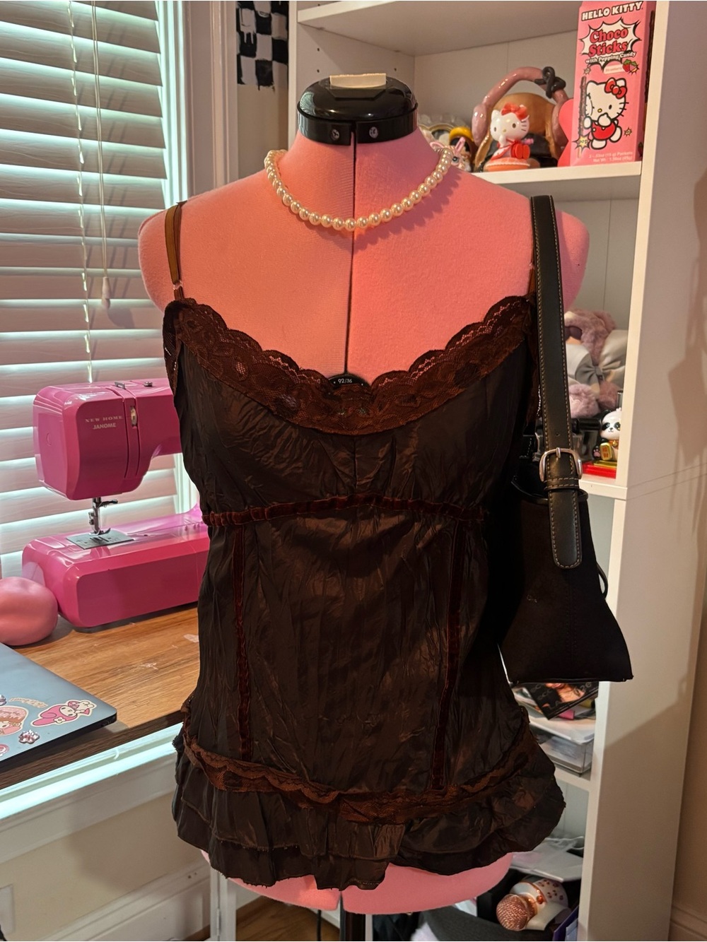 Brown Lace Trim Cami Tank Top